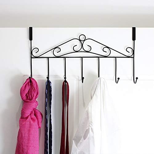 7 Hooks Black Metal Hanging Storage Over The Door HooksStainless Steel Closet Hanger Rack Organizer for CoatsHatsRobesPursesScarvesClothesJacketsBeltTowelHome Office Cabinet Gift Use - Image 5