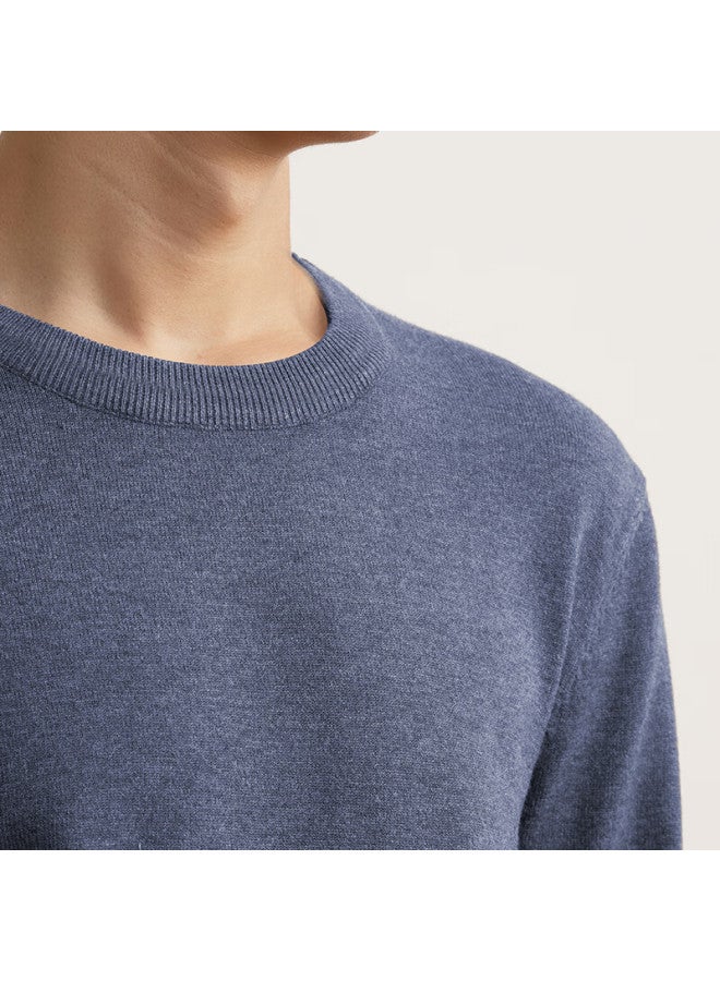 Markless Men's Autumn Winter Warm Crew Neck Knit Sweater Casual Pullover Base Layer 0710 Dark Gray Blue M - Image 1
