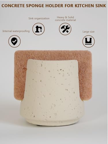 SDALI HOME Concrete Sponge Holder for Kitchen Sink Counter,Kitchen Dish Rack,Sponge Caddy for Sink Countertop Organizer and Elegant Decor,Waterproof/Heavy (Light Beige) - Image 3