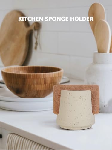 SDALI HOME Concrete Sponge Holder for Kitchen Sink Counter,Kitchen Dish Rack,Sponge Caddy for Sink Countertop Organizer and Elegant Decor,Waterproof/Heavy (Light Beige) - Image 2