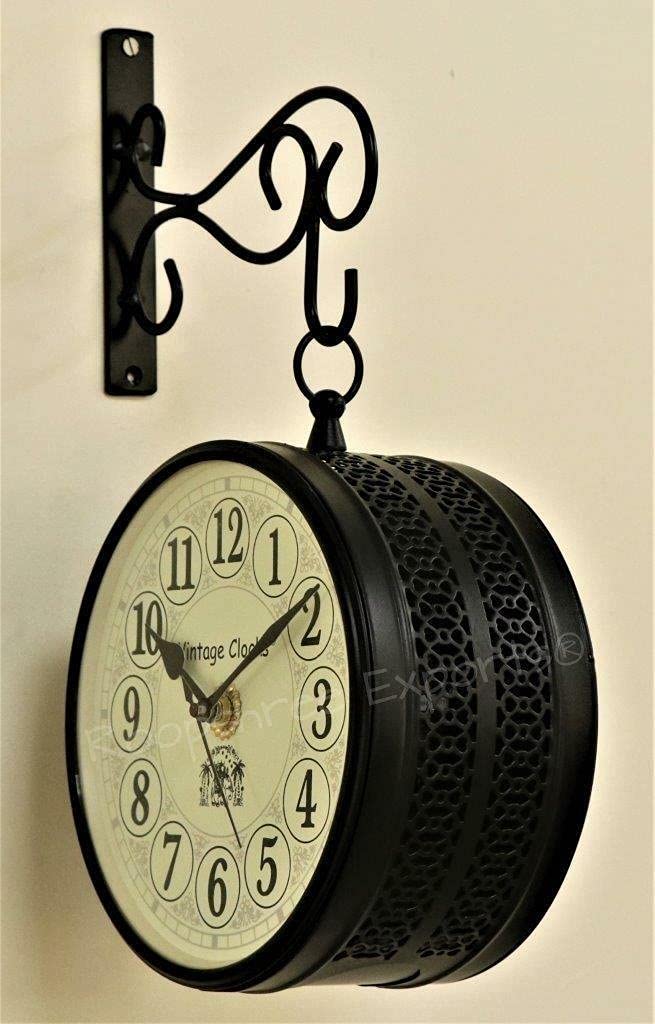Vintage Clock Iron Handcrafted Double Side Analog Clock With English Numbers 1 Year Warranty (6 Inches Size, Black Finish, Fret Jali Design) - Image 5