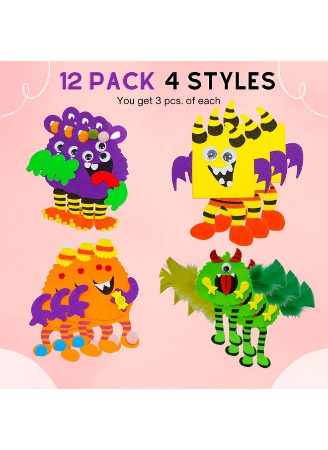 4E's Novelty Halloween Crafts For Kids (12 Pack) Silly Monsters Foam Magnet Fall Crafts For Kids Bulk, Halloween Party Activities For Kids Ages 3-5, 4-8  - Image 5