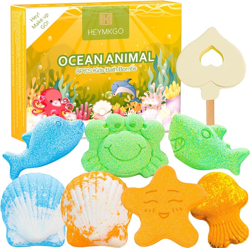 HEYMKGO Bath Bombs Gift Set 8 PCS Organic Bubble Bath Bomb for Woman Kids Girls Bath Gift with Essential Oil for Holiday Christmas Birthday Valentine