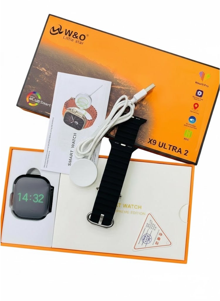 W&O X9 ULTRA 2 Series 9  SmartWatch SUPER AMOLED Display  Open AI Chat GPT GPS NFC Bluetooth V5 Call Wireless Charger Black - Image 1
