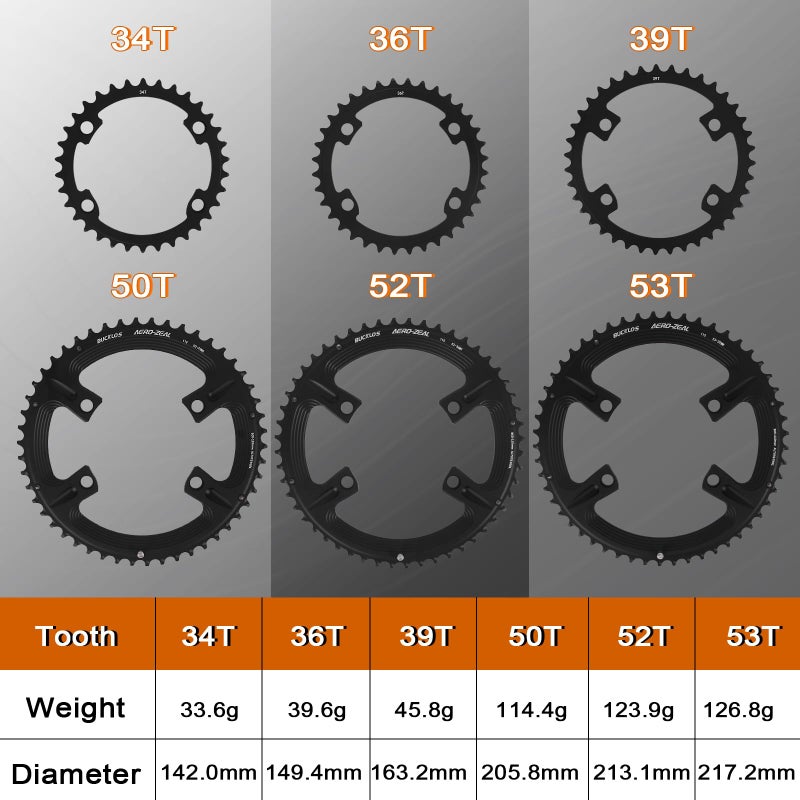 BUCKLOS 110 BCD Road Bike Chainring, Double Round 4 Bolts 7075-T651 Aluminum 34T/36T/39T/50T/52T/53T Chainrings for R7000 R8000 R9100 R9200 4700 5800 6800 - Image 3