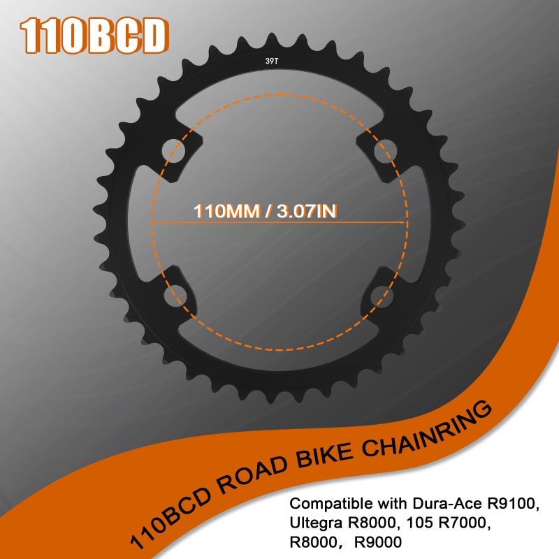 BUCKLOS 110 BCD Road Bike Chainring, Double Round 4 Bolts 7075-T651 Aluminum 34T/36T/39T/50T/52T/53T Chainrings for R7000 R8000 R9100 R9200 4700 5800 6800 - Image 4