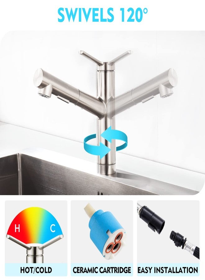 CREA Kitchen faucets, Bar Sink Faucet, Kitchen Sink Faucet Pull Out Brushed Nickel Single Handle Prep Wet Commercial Modern rv Low Arc Faucet - Image 3