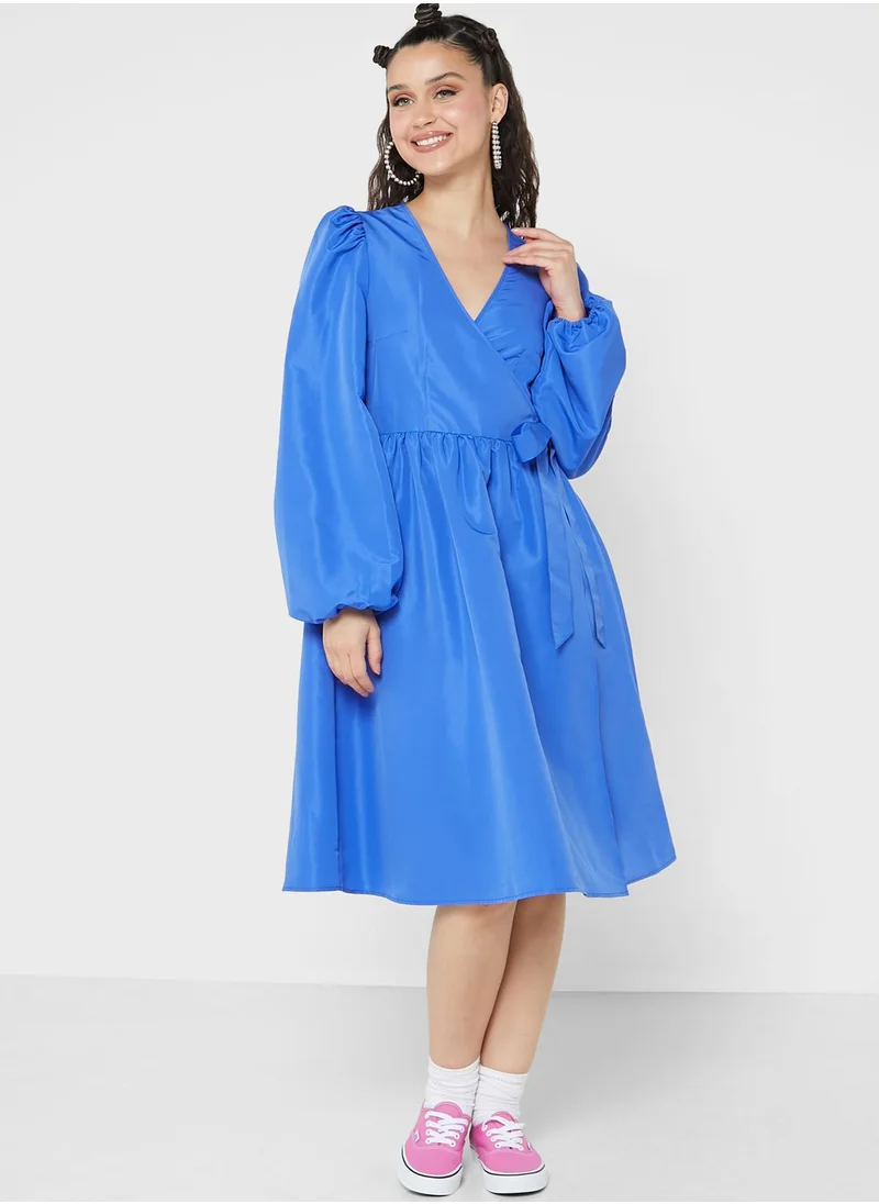 MONKI Surplice Neck Tie Detail Dress