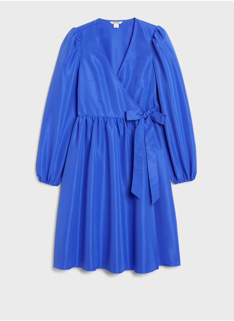 MONKI Surplice Neck Tie Detail Dress