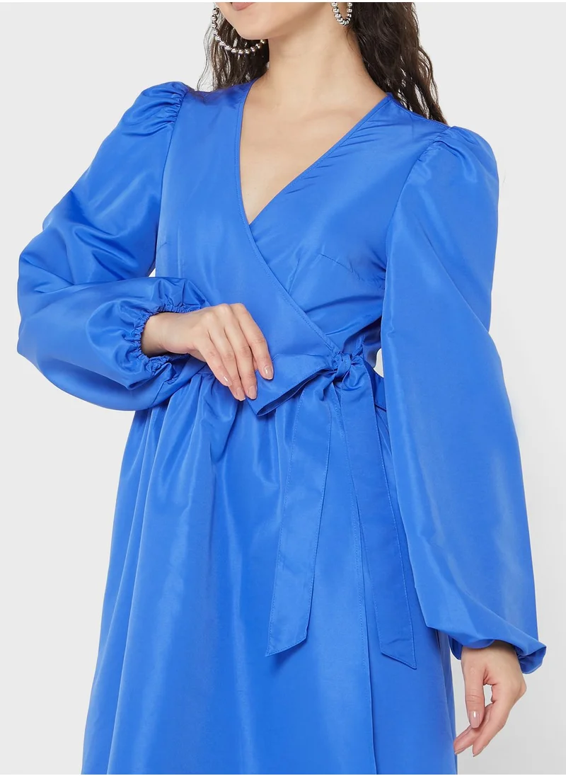 MONKI Surplice Neck Tie Detail Dress
