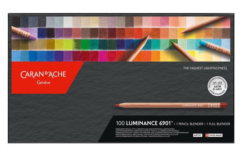 Caran d'Ache صندوق كاران د'اش لومي نانس 6901 من 100 قلم ملون فردي، فنانين، ملونة رموز الأقلام و 1 خلط كامل و 1 قلم خلط - Image 1