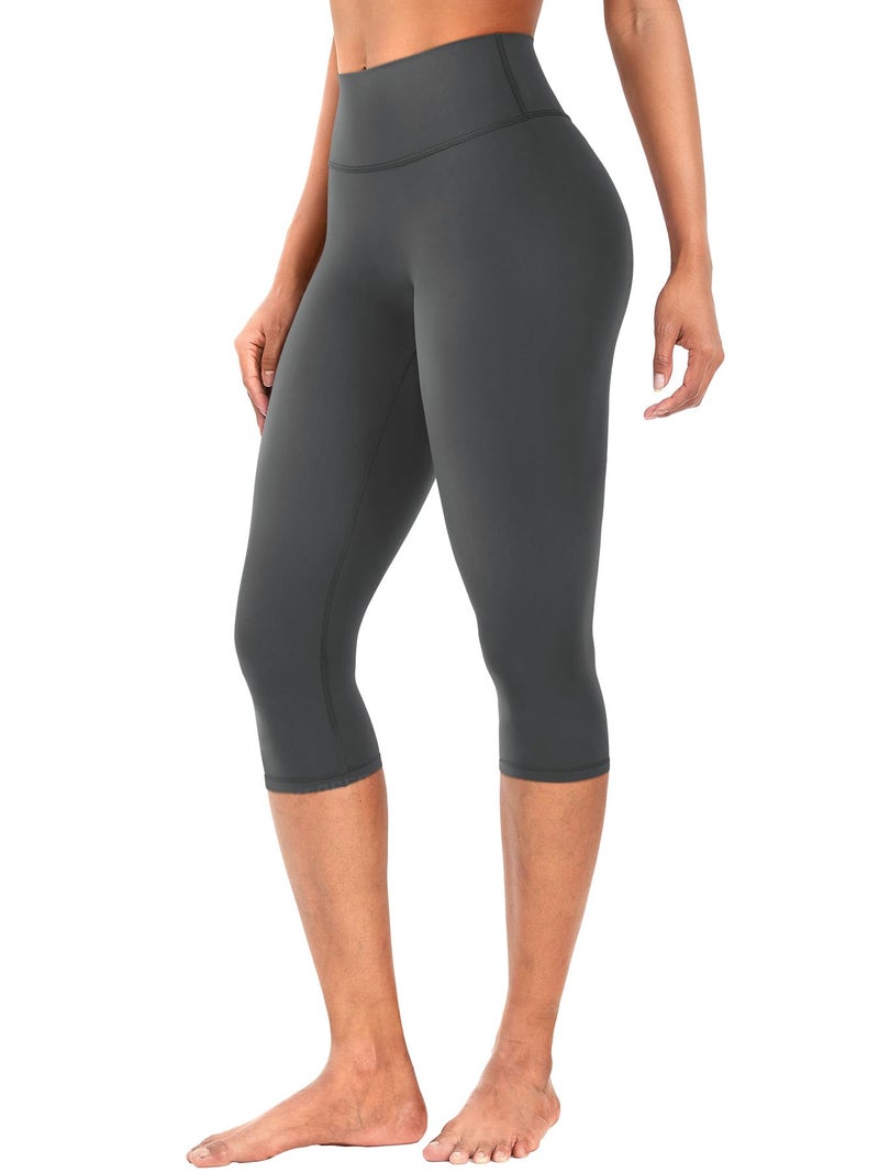 YEOREO Womens Workout Capri Leggings 17" No Front Seam High Waisted Hidden Scrunch Gym Yoga Pants Dark Gray - Image 1