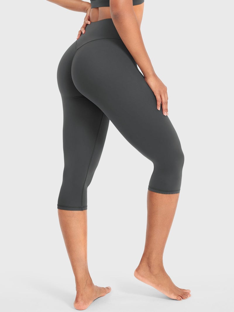 YEOREO Womens Workout Capri Leggings 17" No Front Seam High Waisted Hidden Scrunch Gym Yoga Pants Dark Gray - Image 4