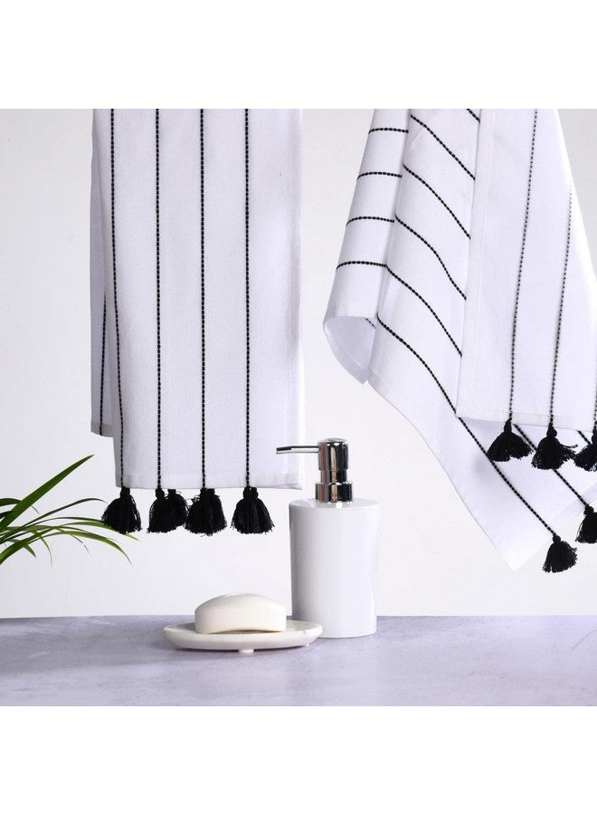 فولكالتشر مناشف يد فولكتشر للحمام، طقم من منشفتين بوهو للحمام، مصنوعة من القطن ١٠٠٪ للتعليق والديكور مع شرابات، ١٦ × ٣٠ بوصة، مناشف مطبخ لعيد الميلاد | هدايا للنساء - Image 1