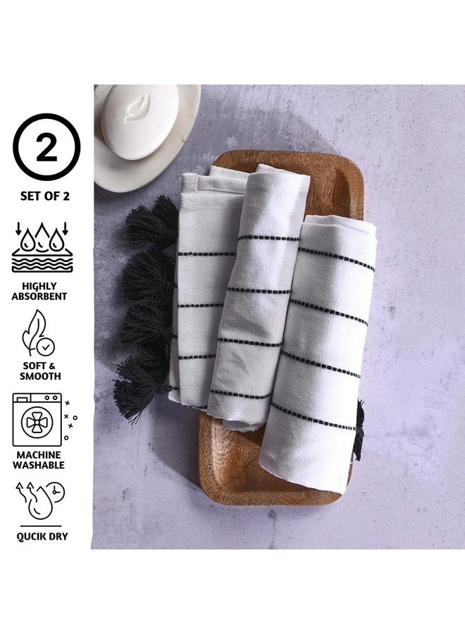 فولكالتشر مناشف يد فولكتشر للحمام، طقم من منشفتين بوهو للحمام، مصنوعة من القطن ١٠٠٪ للتعليق والديكور مع شرابات، ١٦ × ٣٠ بوصة، مناشف مطبخ لعيد الميلاد | هدايا للنساء - Image 2