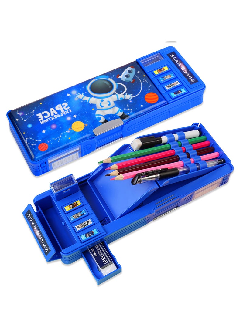 SYOSI Pop up Multifunction Pencil Case for Boys, Cool Cartoon Pen Box Organizer Stationery, Back to School Gift Birthday Present, Pencil Box for Boys with Whiteboard, Sharpener, Schedule, Blue - Image 1