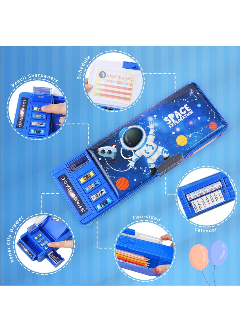 SYOSI Pop up Multifunction Pencil Case for Boys, Cool Cartoon Pen Box Organizer Stationery, Back to School Gift Birthday Present, Pencil Box for Boys with Whiteboard, Sharpener, Schedule, Blue - Image 2