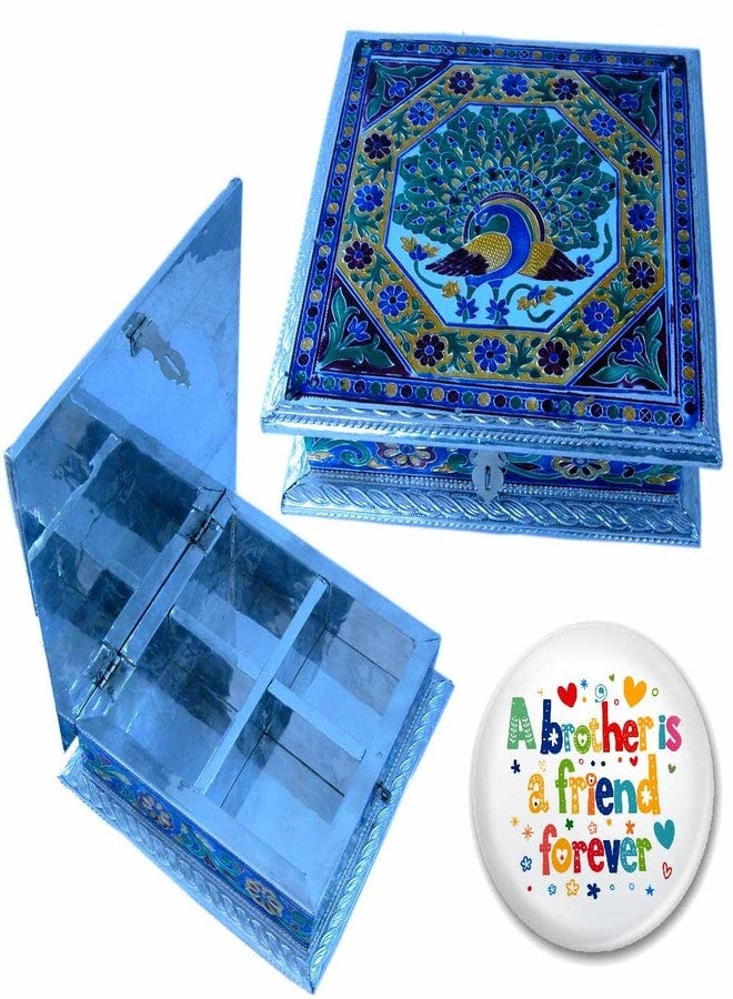 Little India علبة تخزين/صواني تقديم الفواكه المجففة من ليتل إنديا، مزينة بتطريز ميناكاري ذهبي، للاستخدام المنزلي، ومغناطيس للثلاجة (مربع) - Image 1