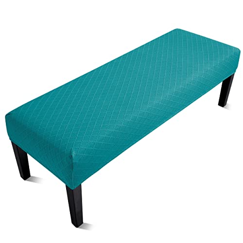 Fuloon Stretch Jacquard Dining Bench Cover  AntiDust Removable Bench Slipcover Washable Seat Cushion Protector for Bedroom Kitchen Hotel Banquet Peacock Blue