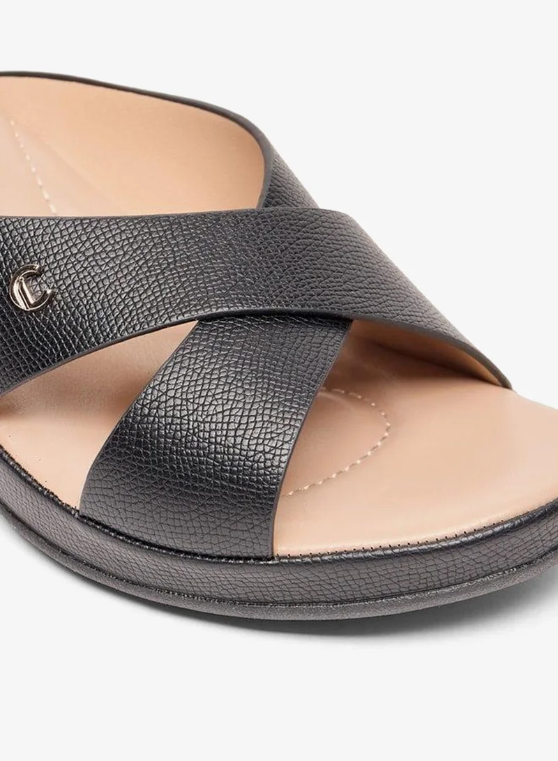 Le Confort BLACK Women Textured Cross Strap Slip-On Sandals with Wedge Heel for Women | Best Price UAE