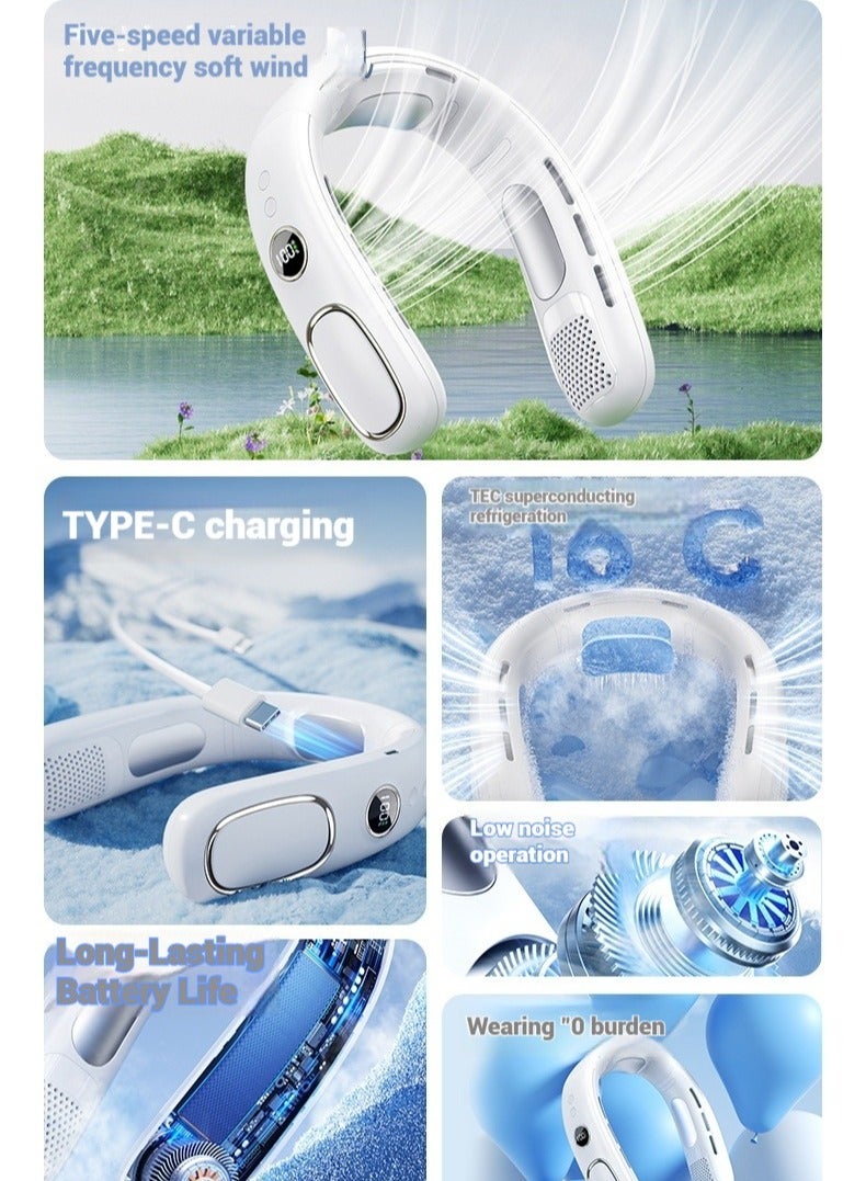 RinGinG Neck Fan, Portable Wearable Neck Fan with Semiconductor Cooling, 360° Bladeless Airflow, 5 Adjustable Speeds, Rechargeable with LED Digital Display - Silent Cooling Wearable Fan - Image 5