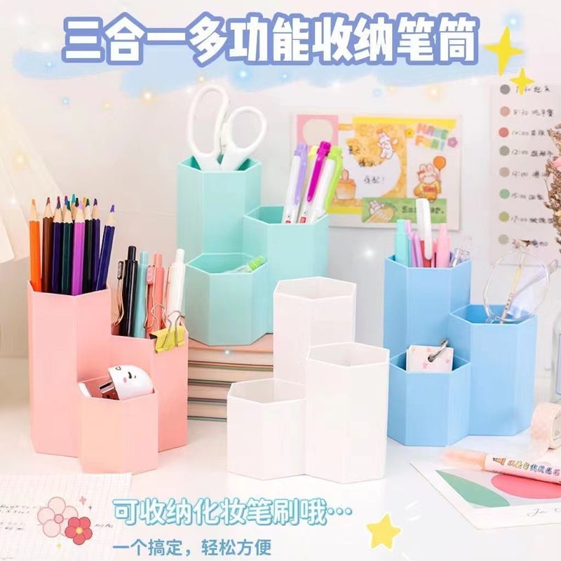 Creative Simple Candy Color Modern Style Three-In-One High And Low Pen Storage Box Christmas Gift Stationery Student Prizes - Image 2