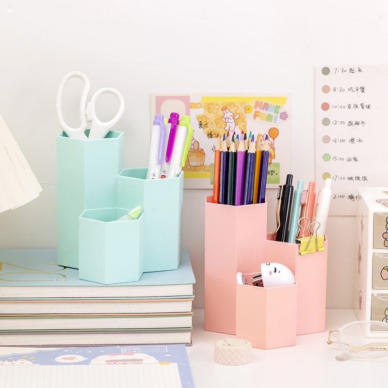 Creative Simple Candy Color Modern Style Three-In-One High And Low Pen Storage Box Christmas Gift Stationery Student Prizes - Image 4
