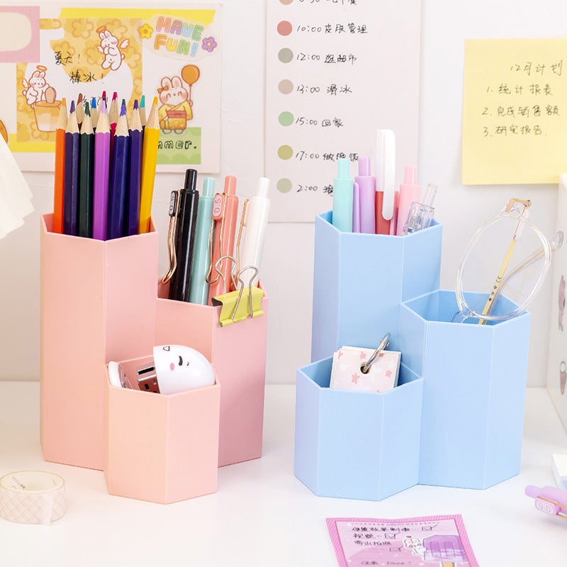 Creative Simple Candy Color Modern Style Three-In-One High And Low Pen Storage Box Christmas Gift Stationery Student Prizes - Image 3