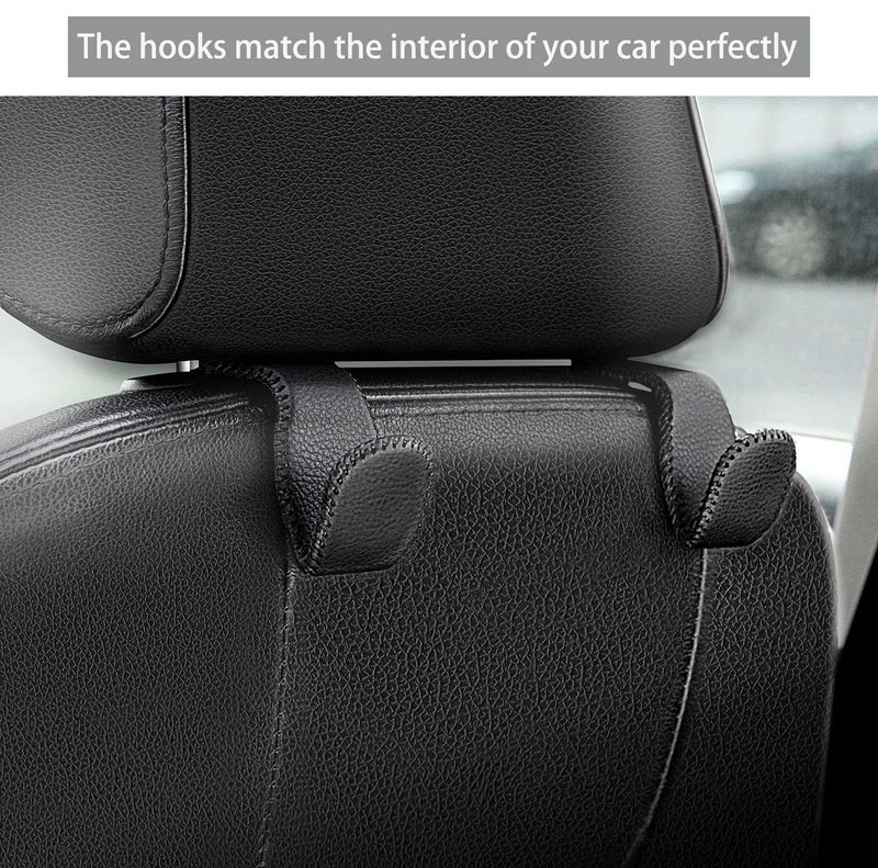 AMVOYOA Headrest Hooks for Purses and Bags, Car Back Seat Headrest Hanger Vehicle Beige Leather Storage Hook, Pack of 2 - Image 2