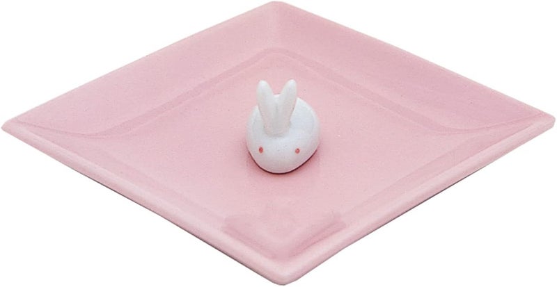 Nippon Kodo Pottery Incense Plate with Rabbit Holder - Pink - Image 1