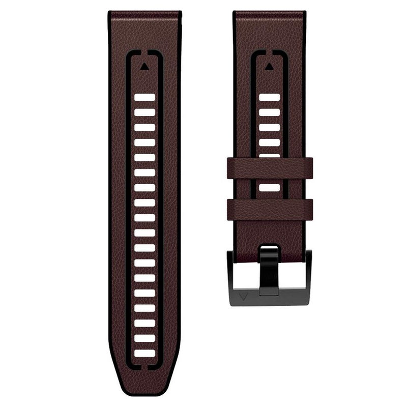 For Garmin 22Mm Leather  Silicone Quick Release Watch Band(Dark Brown) - Image 3