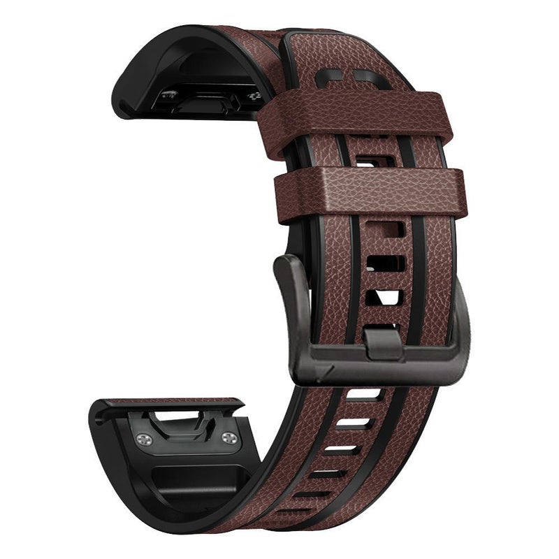 For Garmin 22Mm Leather  Silicone Quick Release Watch Band(Dark Brown) - Image 2
