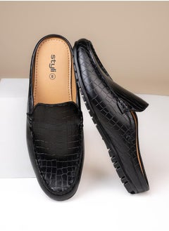 Snake-Skin Textured Slip On Mules