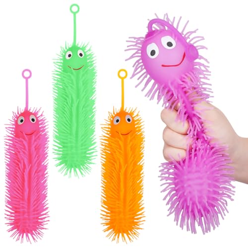 NUOBESTY 4Pcs Glowing Caterpillar Toys Luminous Squeeze Puffer Worms Stress Relief Fidget Toys for Party Favors Birthday Creative Play 1181 Inches Random Color - Image 1