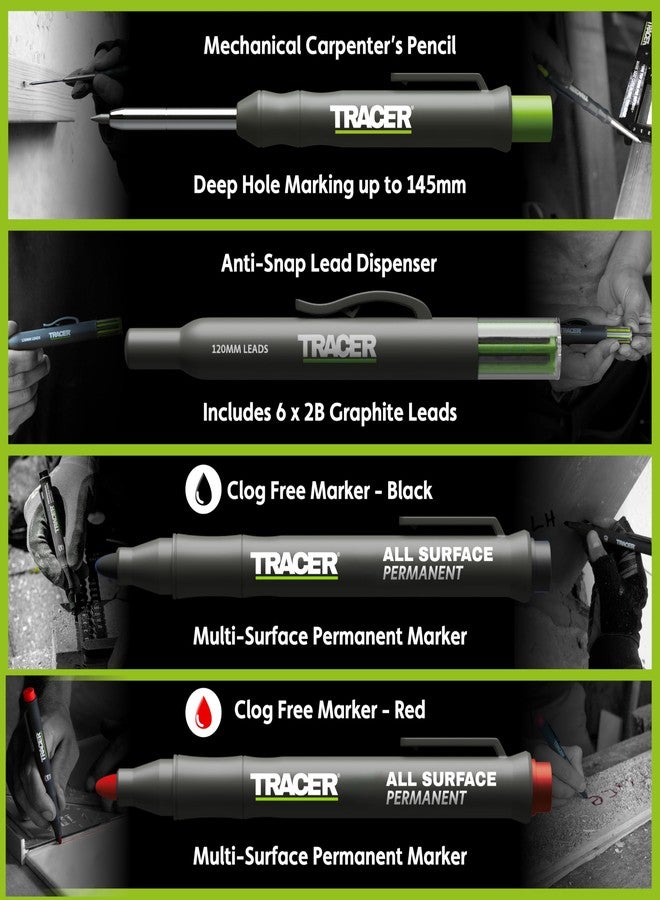 Tracer Marking Kit - Deep Hole Pencil, ALH1 Lead set and 2 Clog Free Markers with Holsters. Construction pencil & Marker set - Image 2