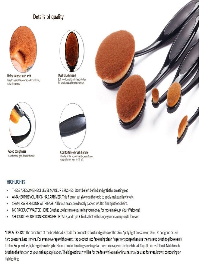 Out Of Box Make Up Beauty Tools Foundation Powder Concealer Blending Oval Shape Brushes Kit (Pack of 5) - Image 4