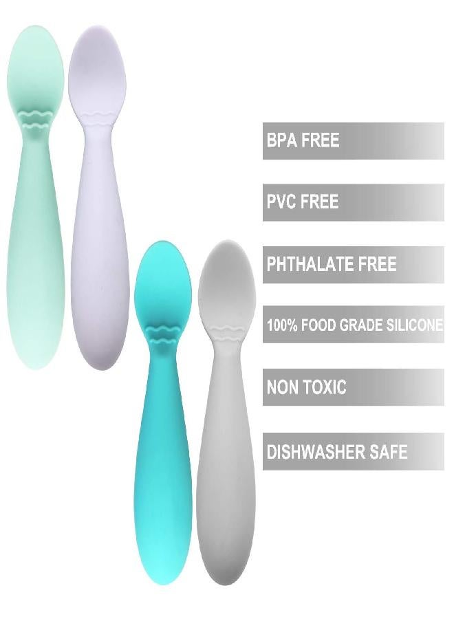 PandaEar PandaEar Baby Infant Spoons BPA Free, 4-Pack, Soft Silicone, Self Feeding Fat Handle Utensil - Image 3