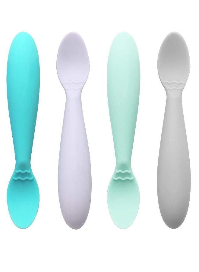PandaEar PandaEar Baby Infant Spoons BPA Free, 4-Pack, Soft Silicone, Self Feeding Fat Handle Utensil - Image 1