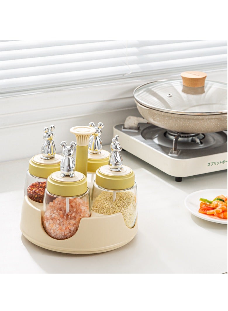 MIXDE Revolving Spice Rack Organizer Countertop Spinning Spice Storage Rack Tower Organizer with 4 Empty Jars Rotating Spice Holder Shelf Seasoning Rack Shelf Spice Seasoning Bottle Organizer - Image 1