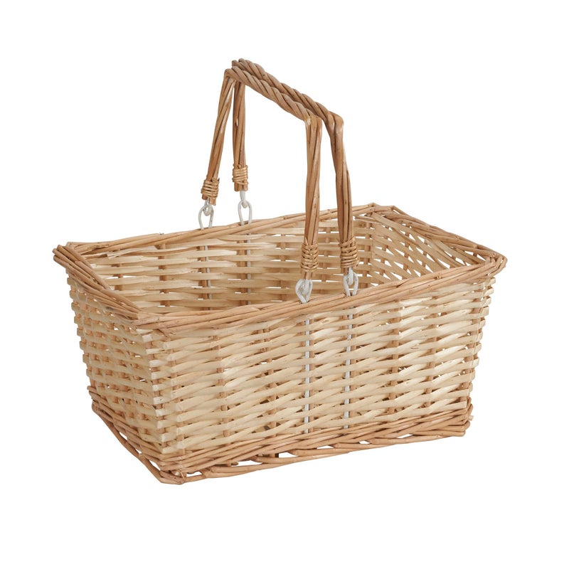 Household Essentials Woven Market Basket Handwoven Willow Weave Stylish Handles with Durable Metal Anchors Classic and Versatile Attractive Spacious Lightweight Natural