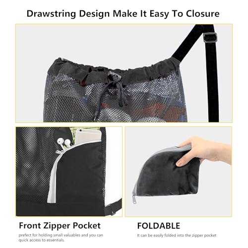 BeeGreen حقيبة ظهر شبكية قابلة للطي مع سحب للحبل للسباحة للشاطئ وحمام السباحة والرياضة - Image 3