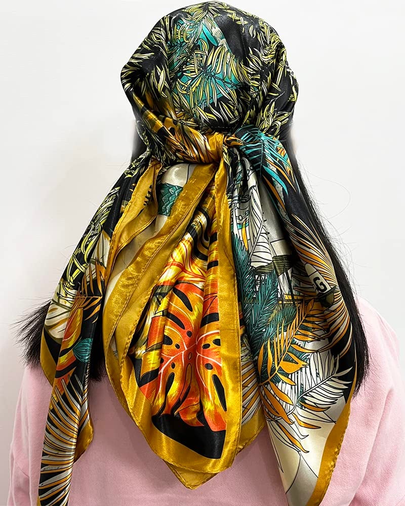 Julunar Silk Like Head Scarf for Women - Satin Large Hair Scarves - 35" Square Silk Hair Wrap for Sleeping with Gift Packed - Image 5