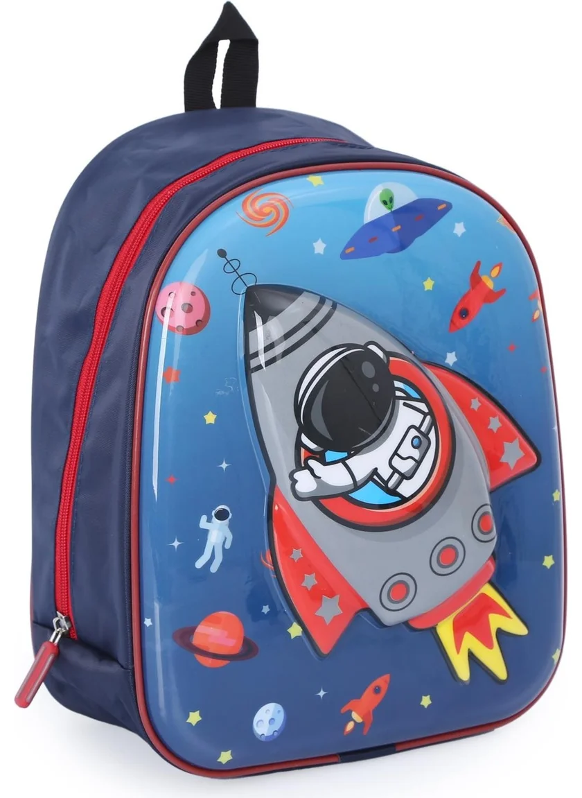 Masho Trend Navy Blue Fabric Rocket Galaxy Kindergarten Bag - Boy Bag - Nursery Bag