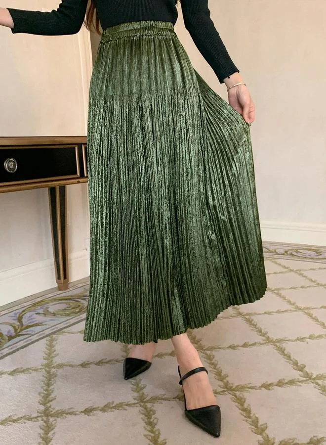 Take Two Take Two Solid Elastic Waist Pleated Detail A-Line Maxi Skirt