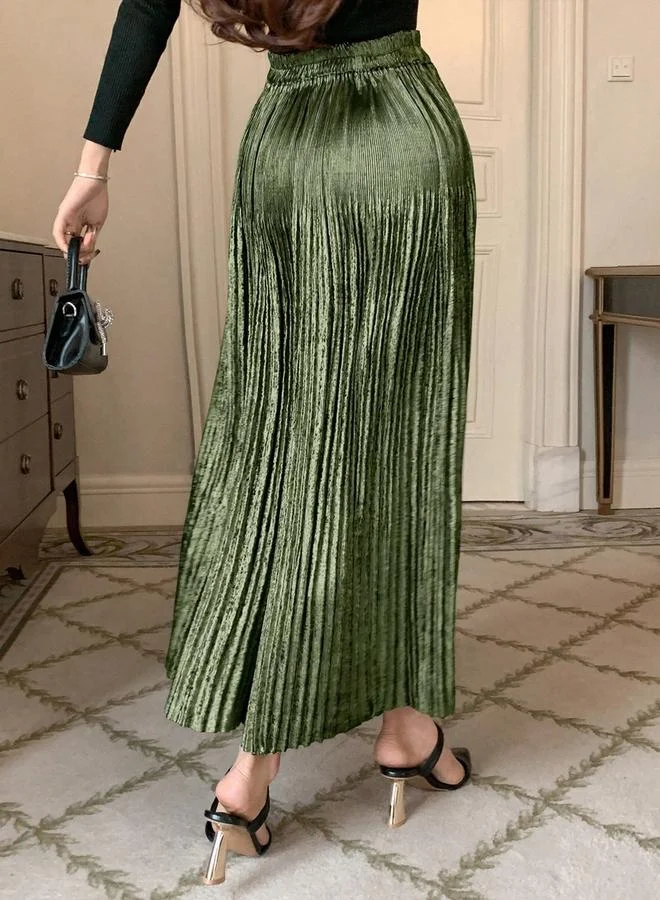 Take Two Take Two Solid Elastic Waist Pleated Detail A-Line Maxi Skirt