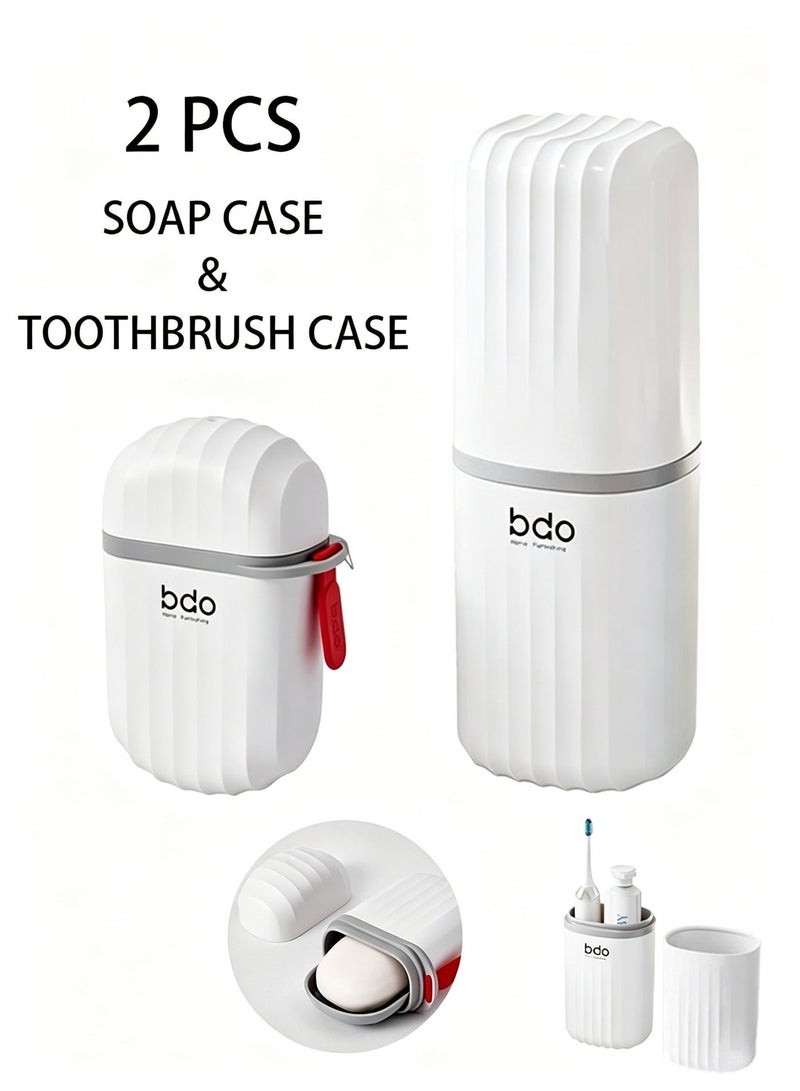 Travel Soap Case & Travel Toothbrush Case, 100% Leakproof Soap Box with Lid, 2 in 1 Dustproof Toothbrush Cover and Rinse Cup, Large Capacity Toothbrush Cup, Bar Soap Holder for Traveling, Portable Storage Container for Gym, Business, Camping, School, Trip (white) - Image 1