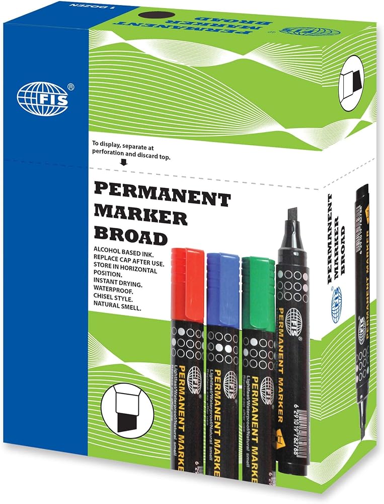 FIS® Permanent Marker, Broad Line Size, Waterproof, Low Odor, Non-Toxic, Alcohol Based Ink, Chisel Tip Style, Box of 12 Pieces, Black Color-FSMKPB04BK - Image 2