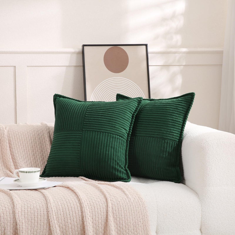 Puncuntex Corduroy Throw Pillow Covers Set of 2 Boho Decorative Green 18Ã—18 Inch,Super Soft Pillowcase Cozy Striped Texture Cushion Cover for Couch,Sofa,Farmhouse,Living Room - Image 3