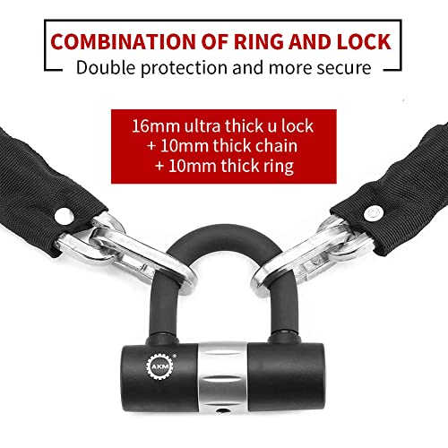 AKM Motorcycle Chain Lock 160cm/5.3ft Heavy Duty Bike Chain Lock Anti-Theft Durable 10mm Thick Ring Security Bicycle Chain Lock with 4Keys 16mm U Lock for Moped,Scooter,Motorcycles - Image 5