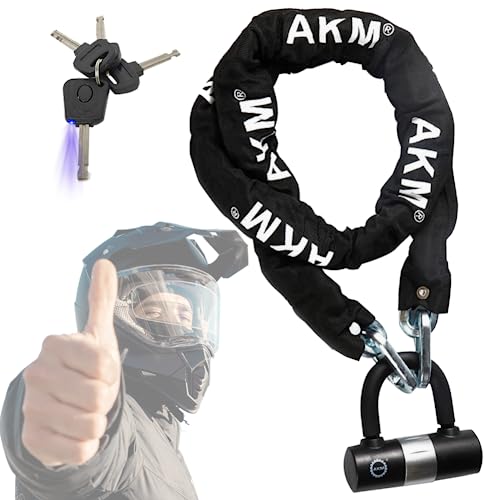 AKM Motorcycle Chain Lock 160cm/5.3ft Heavy Duty Bike Chain Lock Anti-Theft Durable 10mm Thick Ring Security Bicycle Chain Lock with 4Keys 16mm U Lock for Moped,Scooter,Motorcycles - Image 1